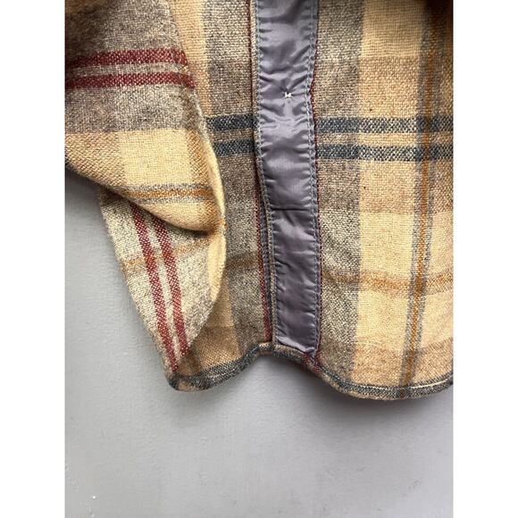 Philip Scott Inc Vintage shirt mens Medium Tan Button front Wool Plaid Pockets - Picture 6 of 9